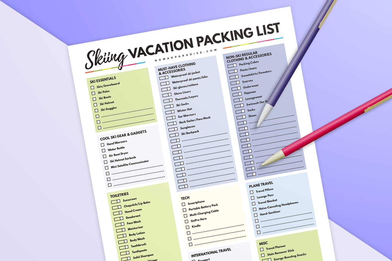skiing vacation packing list