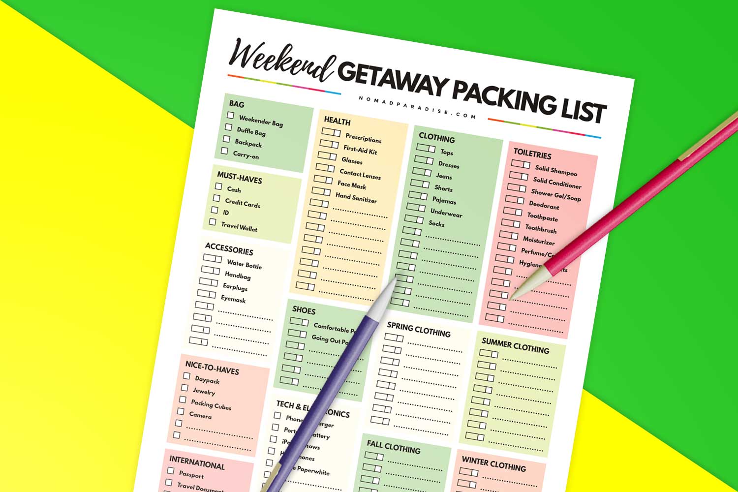 weekend getaway packing list