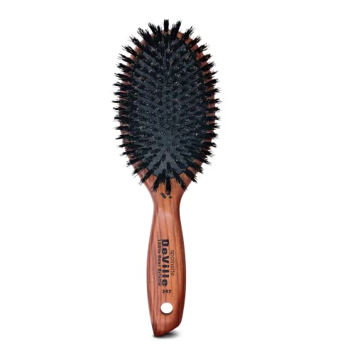 Spornette Deville Cushion Oval Paddle Boar Bristle Hair Brush with Wooden Handle