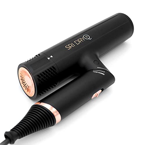 Skin Research Institute DryQ “Smart” Hair Dryer - Super Lightweight, Foldable - Powerful, Quiet Motor - Infrared and Ionic Technology - 3 Magnetic Attachments - Heat Control with Locking Switch