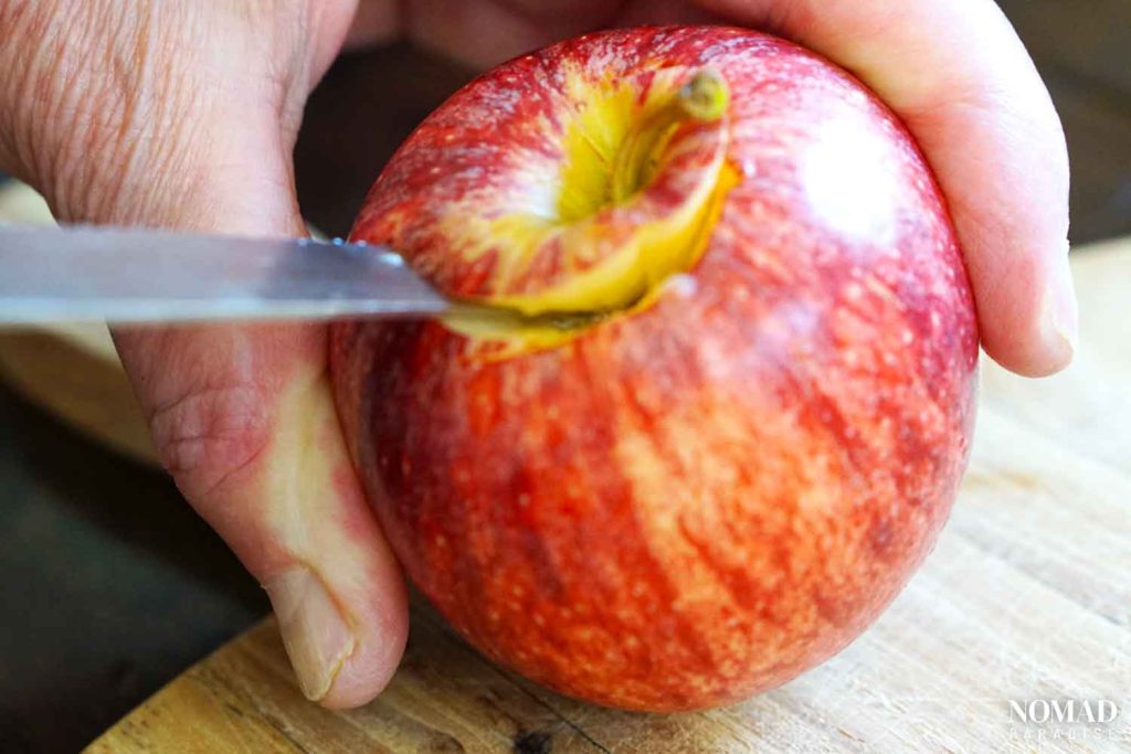 Remove the core of the apple with a knife for baked apples.