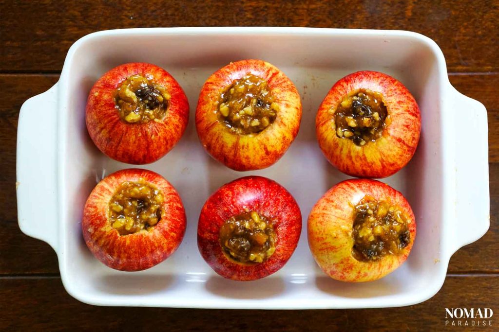Stuffed apples ready for baking.