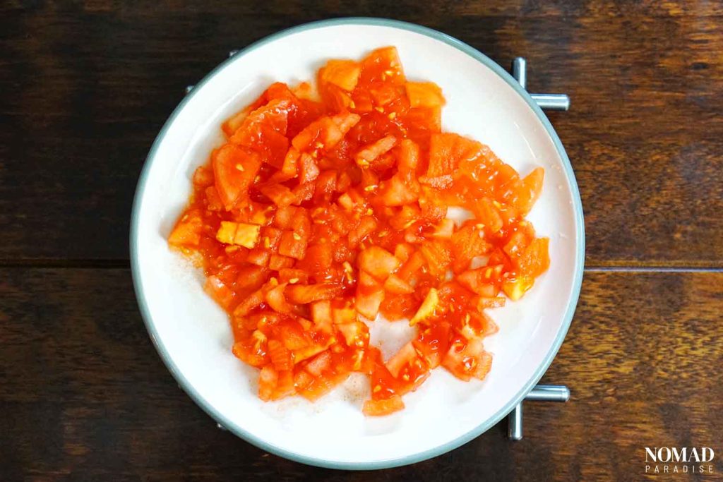 Bob Chorba step-by-step recipe (peeled diced tomatoes).