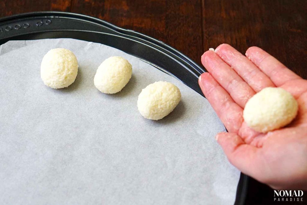 Irish potato candy step by step (shaping the candy).