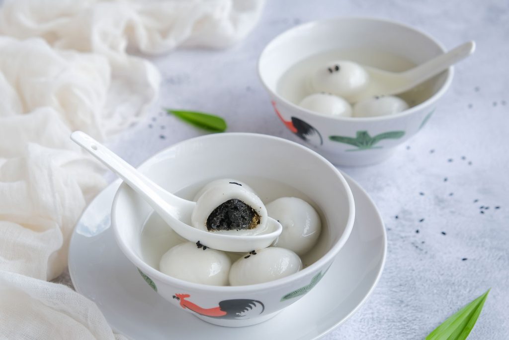 Glutinous Rice Balls in a soup of sweetened water in small bowls