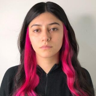 black hair with pink underneath