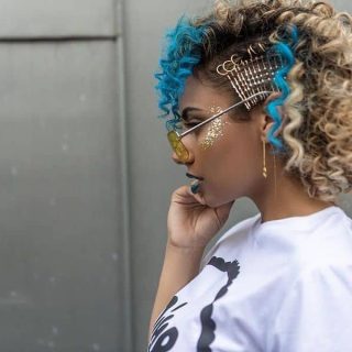 blonde hair with blue highlights