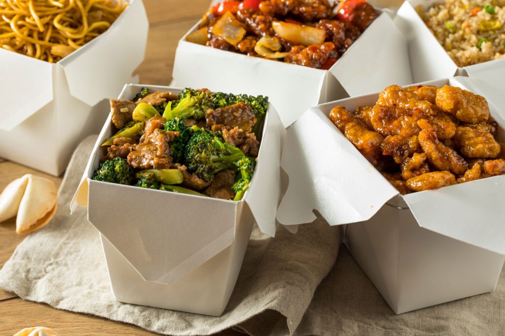 American chinese food in takeaway boxes