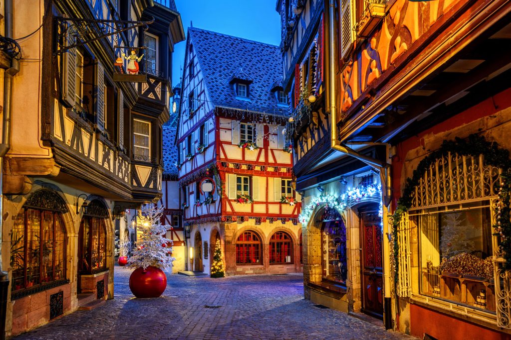 Houses in Colmar decorated for Christmas and the holidays.