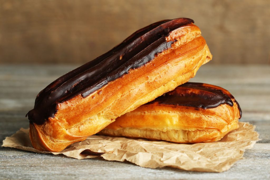 Eclair au Chocolat (Oblong Choux Pastry Filled with Chocolate Pastry Cream).