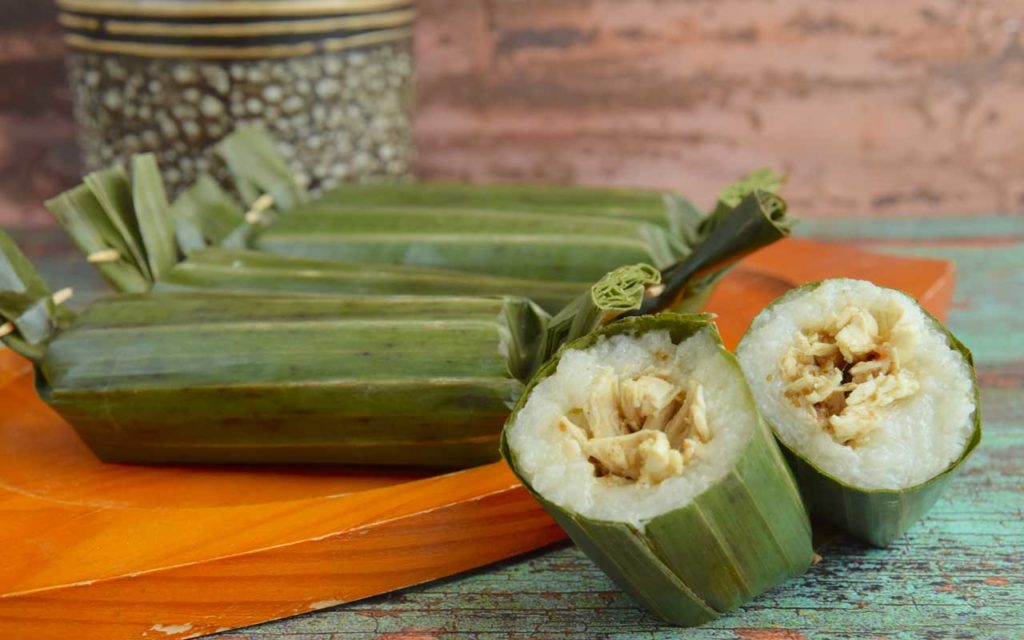 Indonesian Appetizer: Lemper (Steamed Glutinous Rice with Chicken)