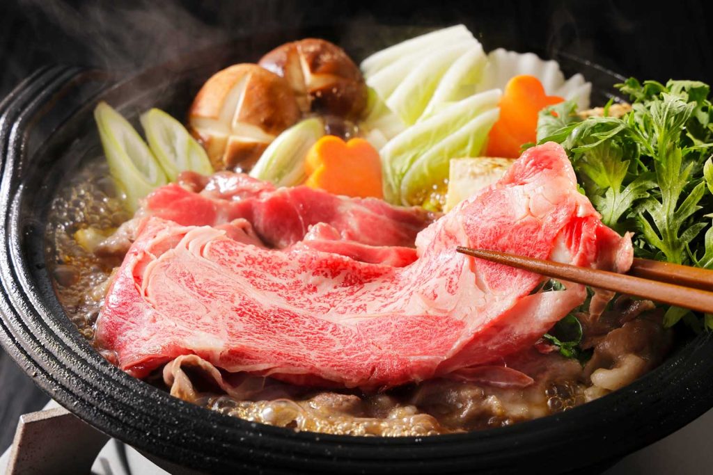 Sukiyaki (beef and various vegetables cooked in a hotpot).
