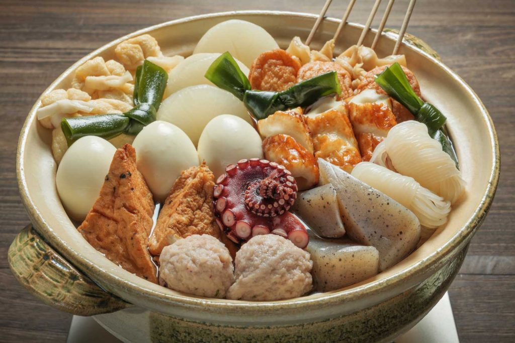 Oden (a hotpot of vegetables, boiled eggs, and fishcakes in dashi broth).