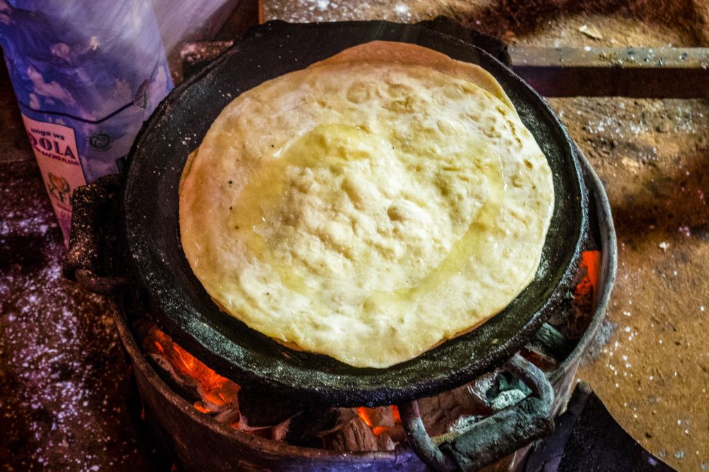 Chapati flatbread in the process of making.