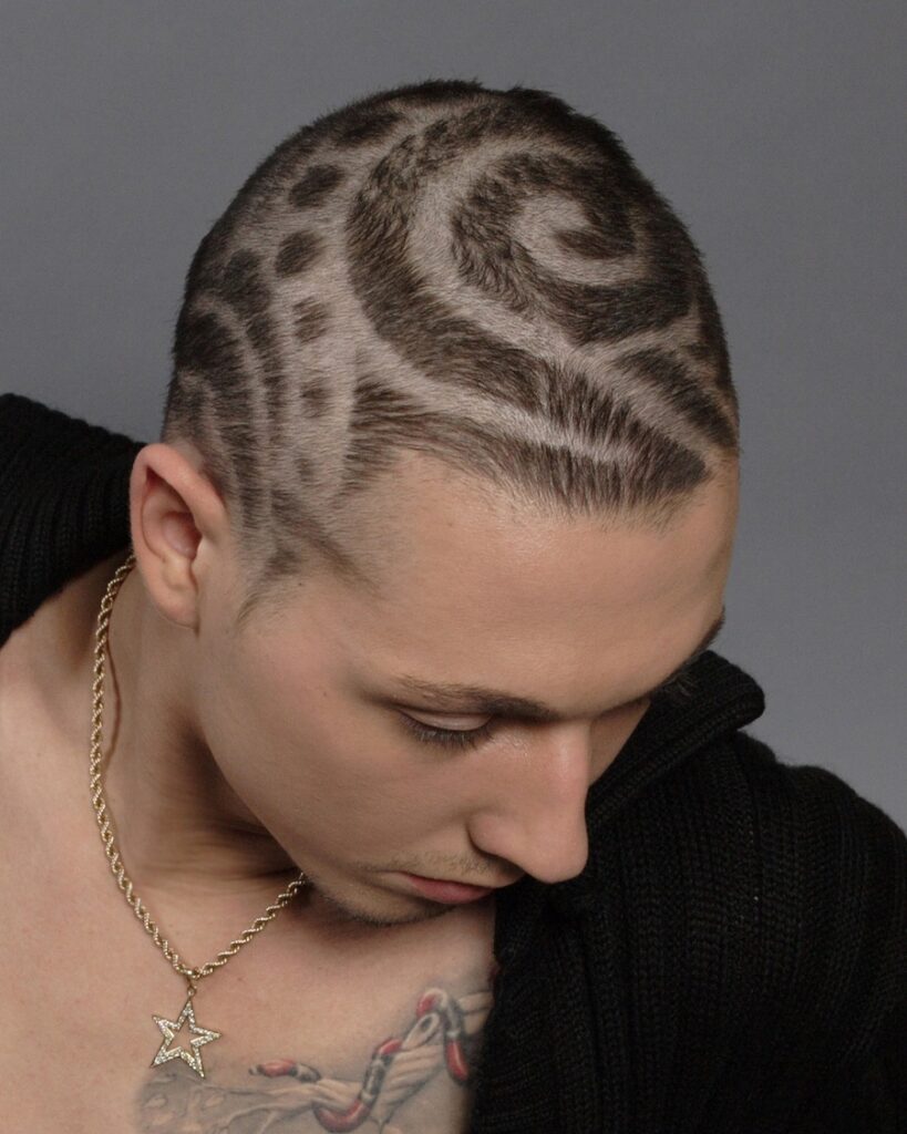 mens buzz cut with design