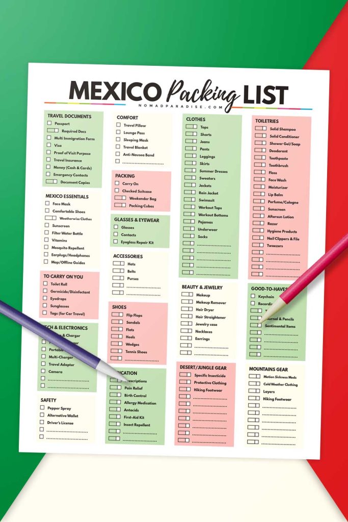 Mexico packing list pdf printable
