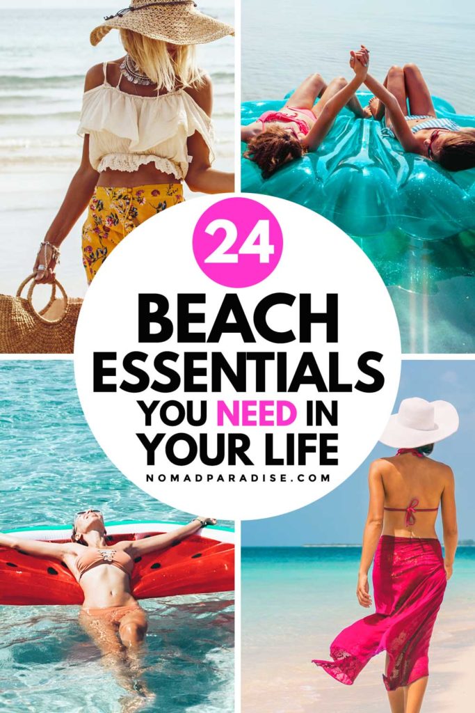 24 Must-Have Beach Essentials (pin).