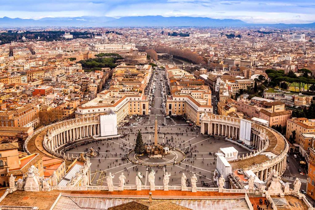 Aerial view of Saint Peter's Square in the Vatican.