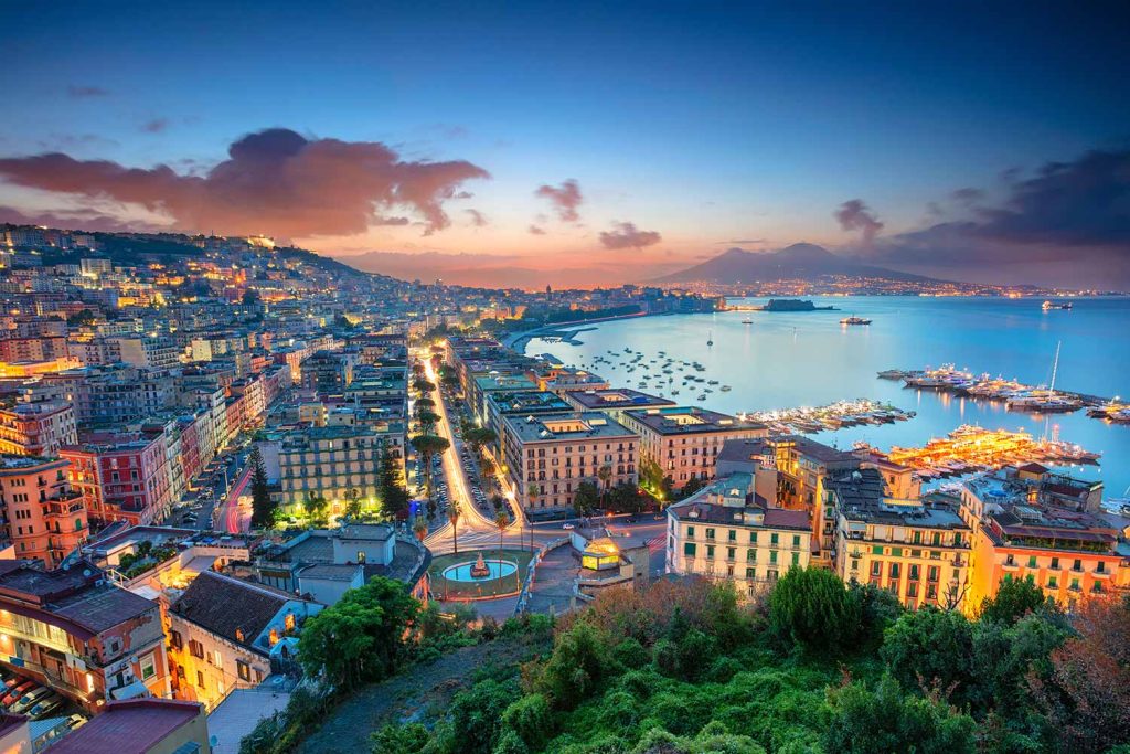 Aerial view of Naples at sunrise.