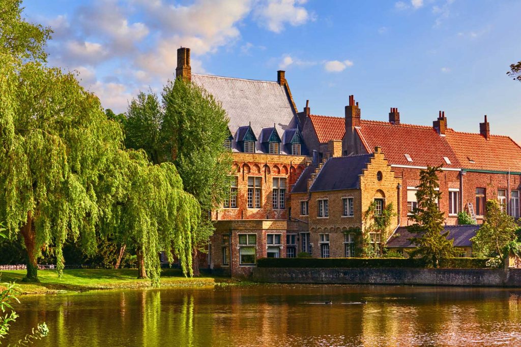 View of the lake of love (Minnewater)park in Bruges.