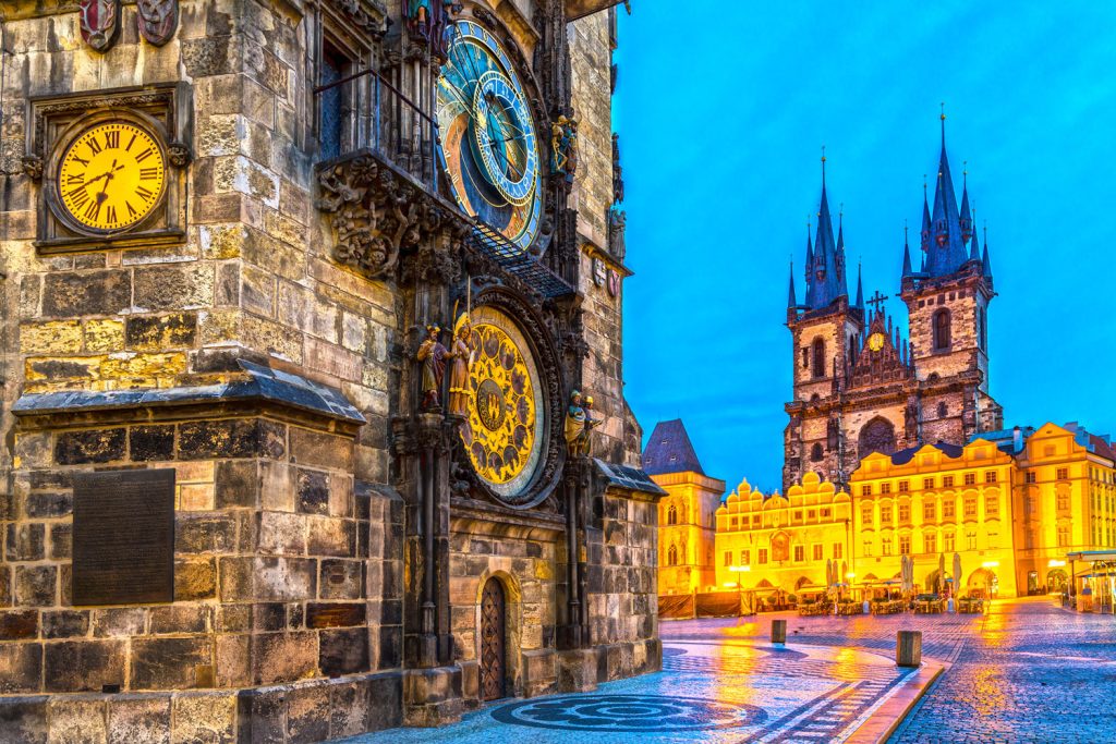 Tyn Church and Old Town Square in Prague.