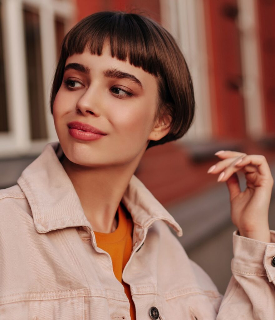 short French bob with bangs for teen girl