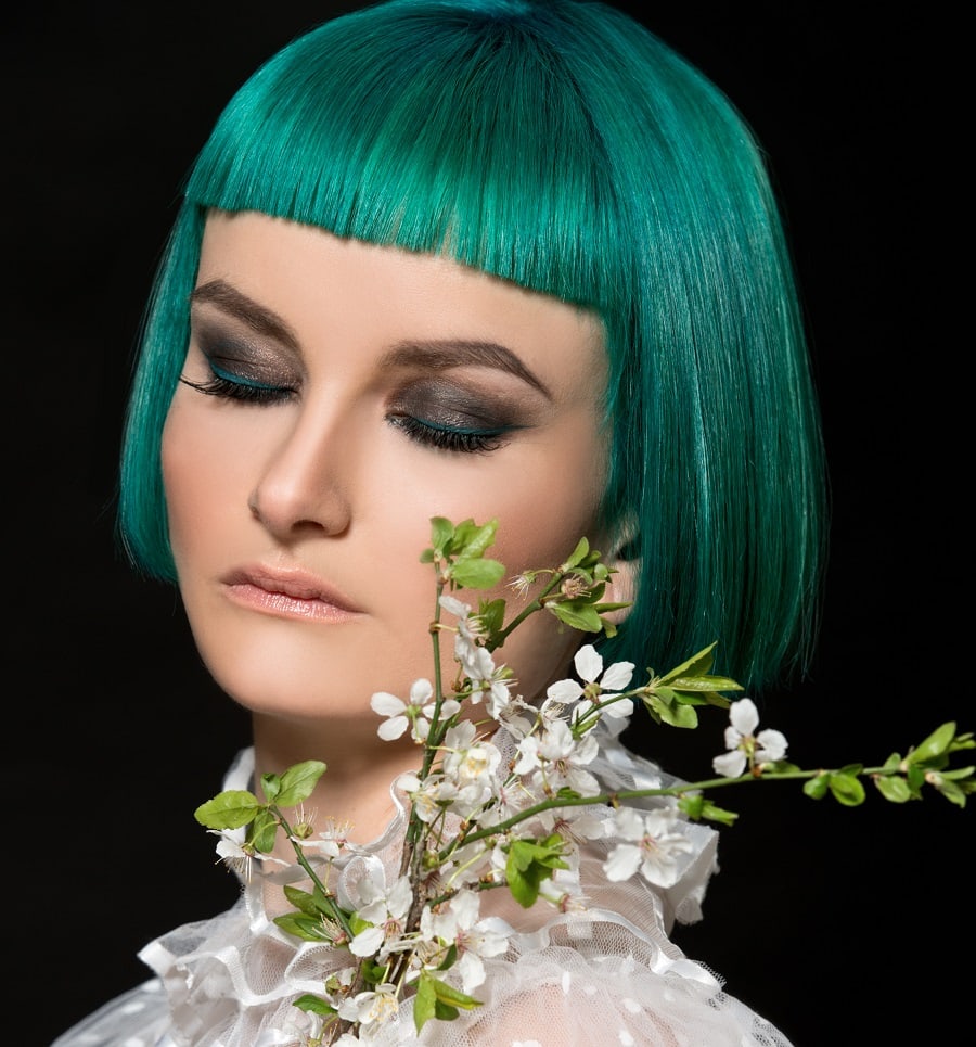 short teal bob for fine hair