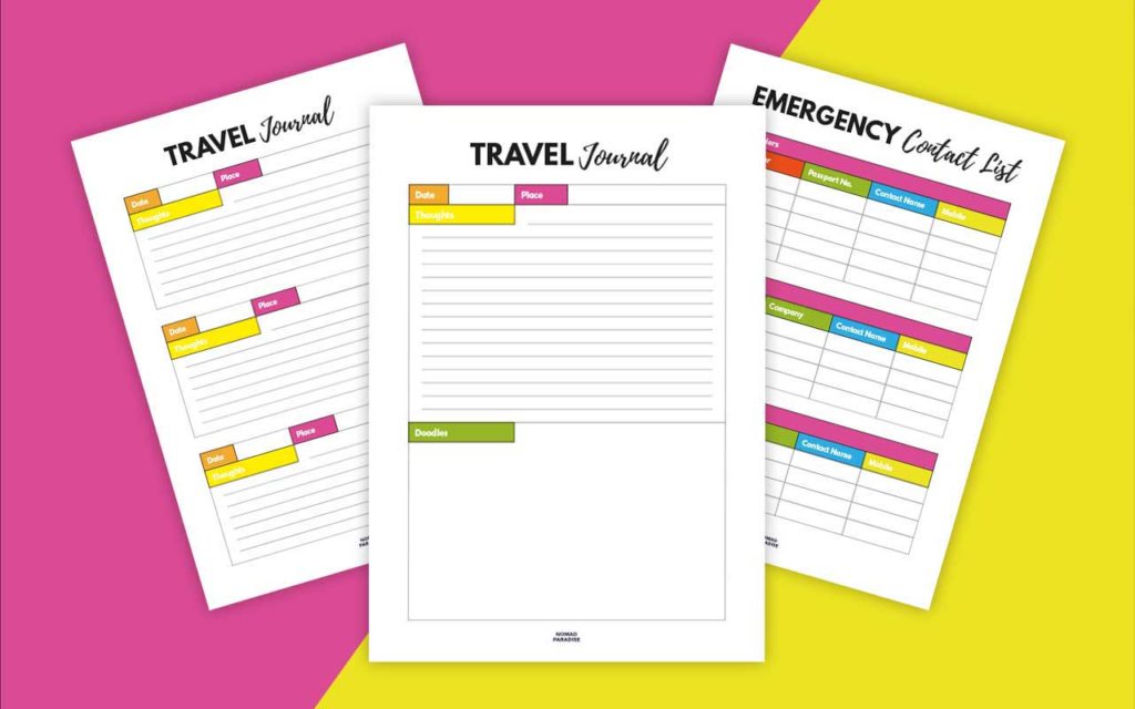 Travel Binder Pages (Travel Journal, Emergency Contact List)