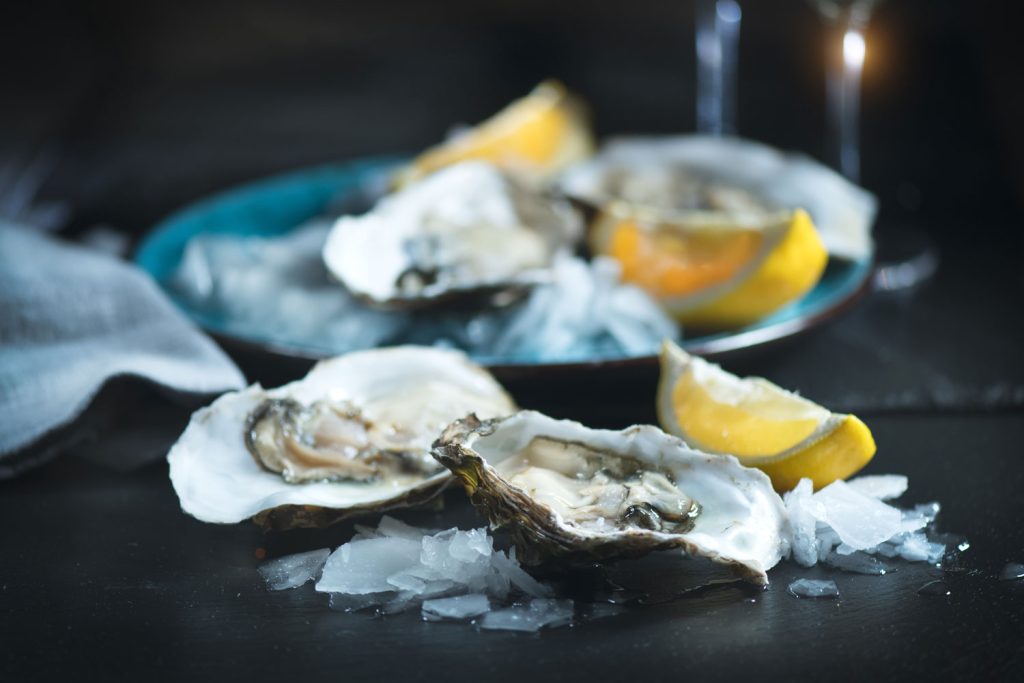 Oysters and lemon slices