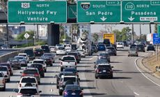 Motorists head north out of downtown Los Angeles, California on November 22, 2022. 