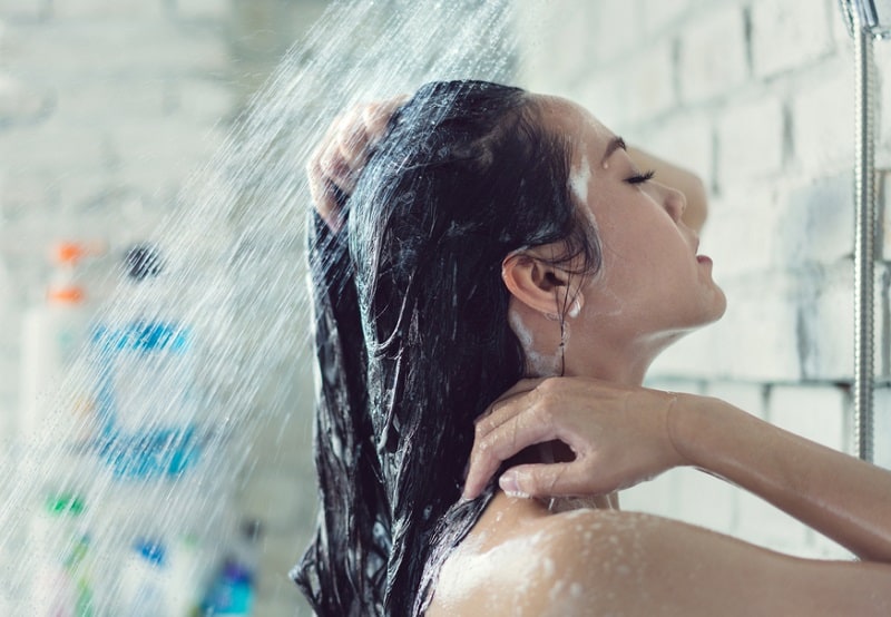 washing hair with luke warm water