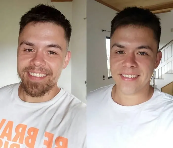 messy beard to shaven look