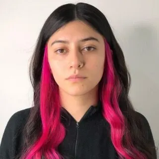 black hair with pink underneath