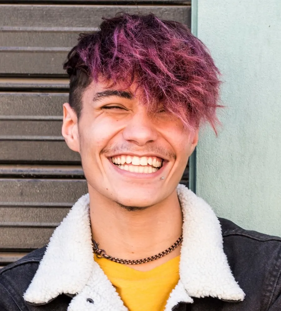 boys medium hair with purple highlights