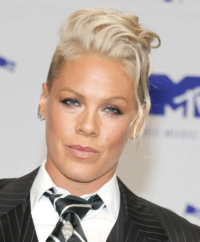 celebrity singer Pink with short fine hair