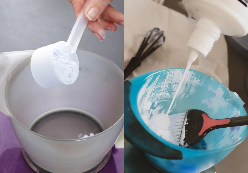 Lightening Hair With Developer and Baking Soda - Mixing Ingredients
