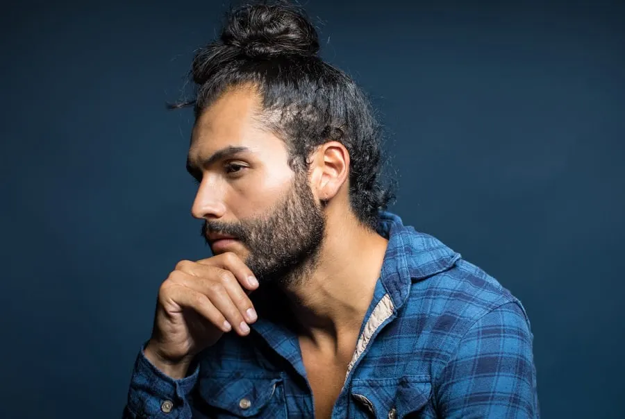 long wavy man bun