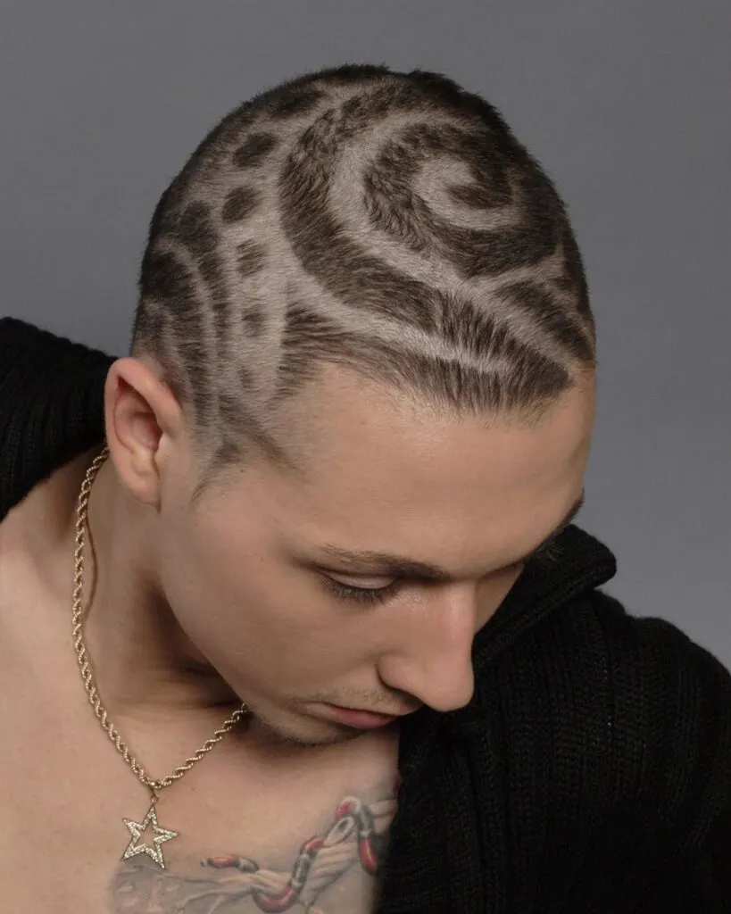 mens buzz cut with design