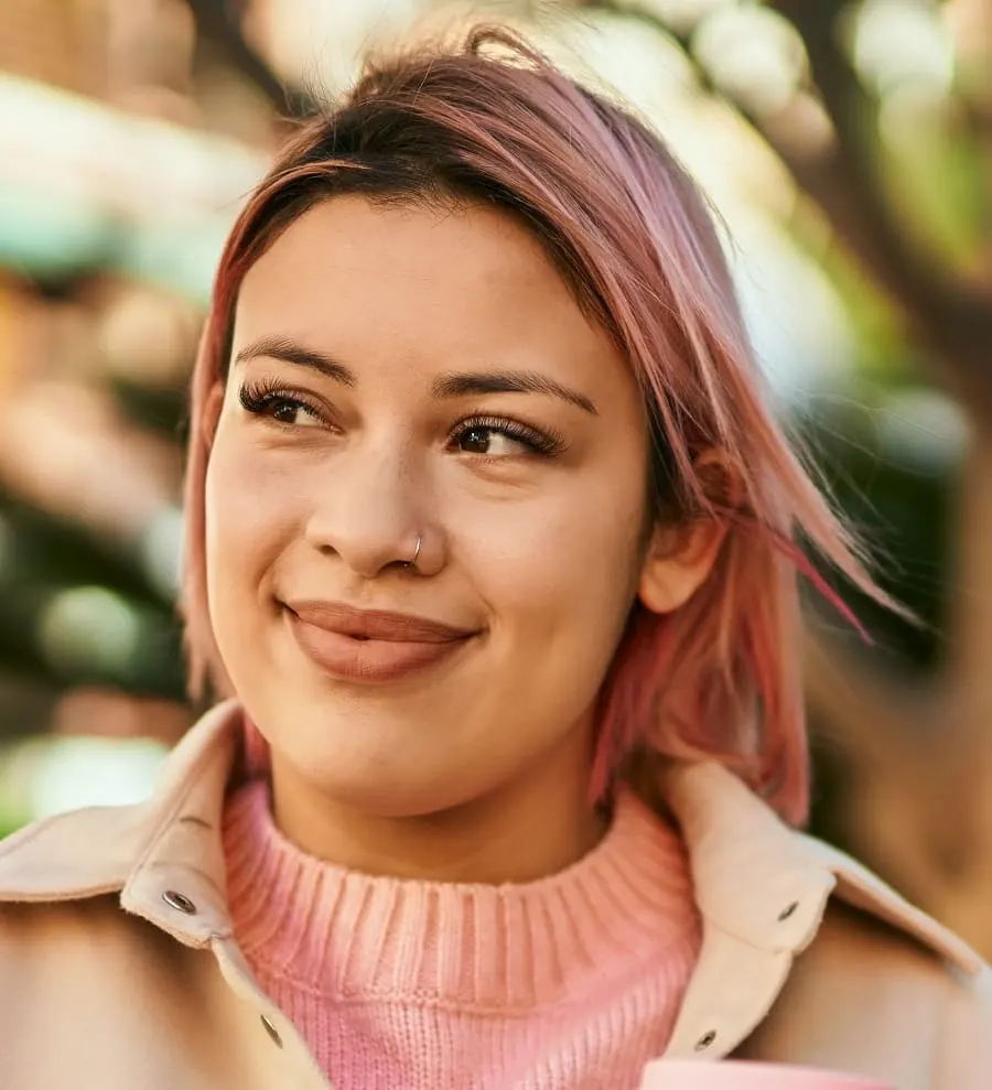 pastel pink hair color for olive skin and brown eyes
