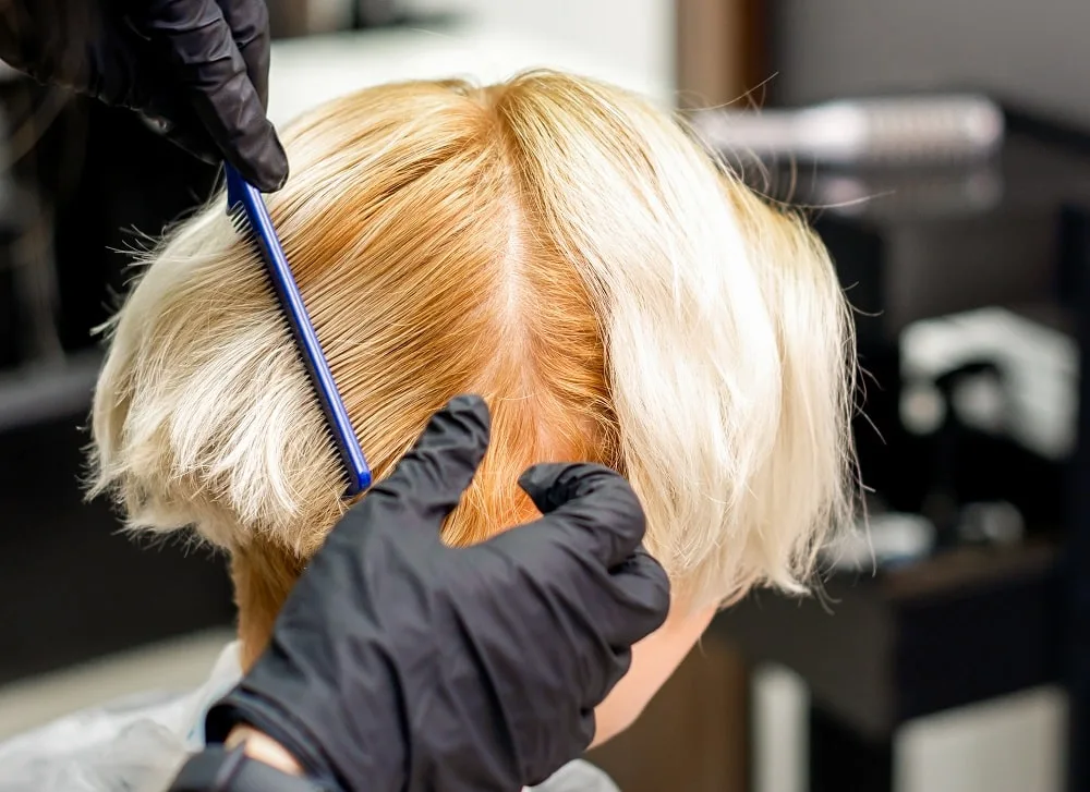 sectioning hair to dye platinum hair color over yellow