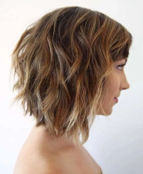 brown color short choppy bob hair