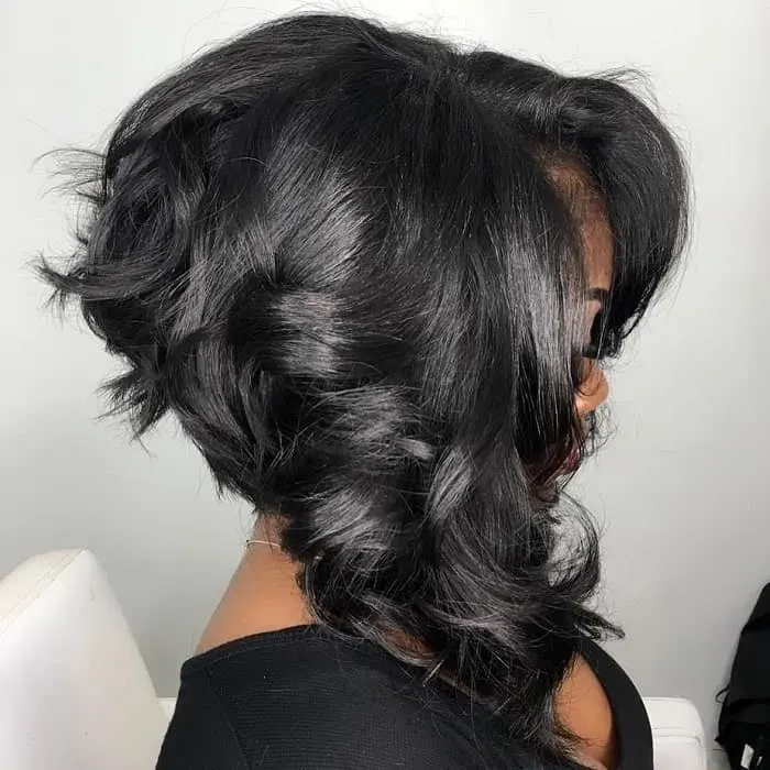 short in back long in front black hair