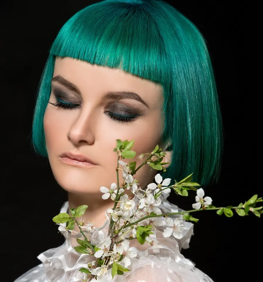short teal bob for fine hair