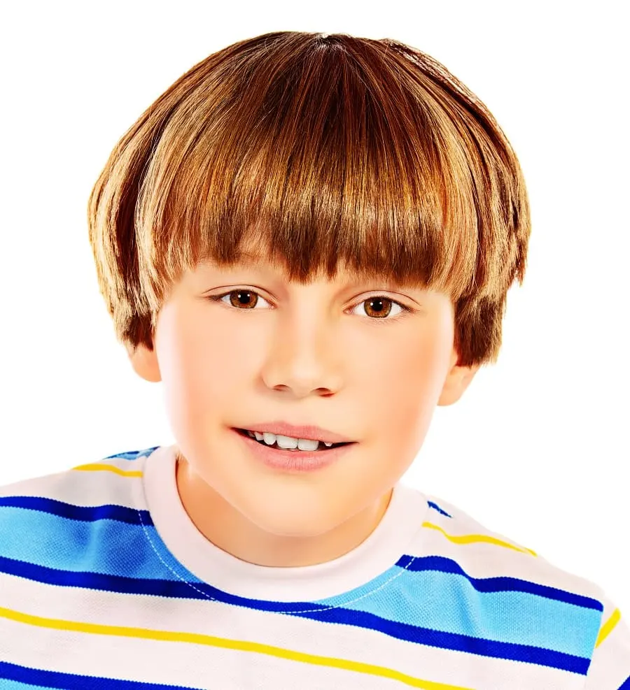tween boy with bowl cut