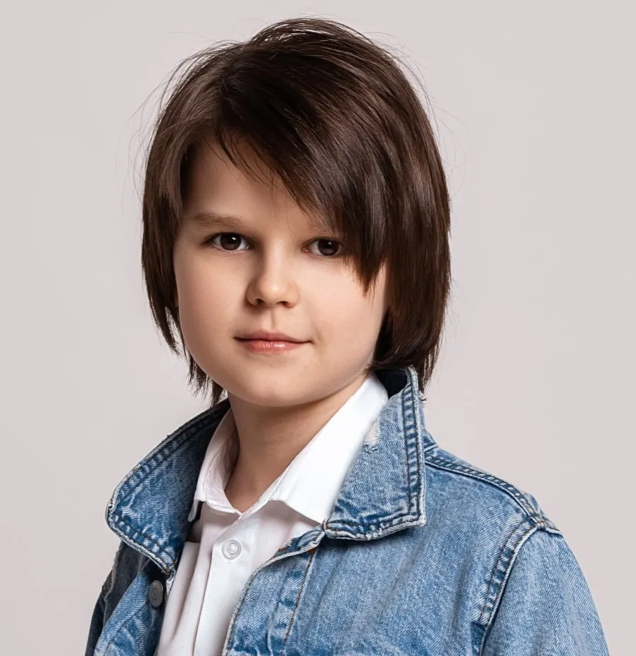 tween boy with straight medium length hair