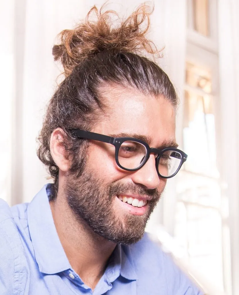 wavy long topknot for men